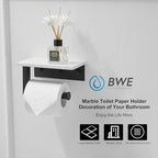 BWE Matte Black Toilet Paper Holder with Marble Shelf, Toilet Paper Roll Holder Wall Mounted, Toilet Paper Roll Holder with Phone Shelf 304 Stainless Steel Tissue Holder for Bathroom Washroom - color: Black