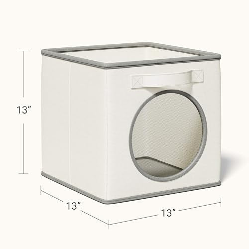 Vailando Ultra Thick Fabric Foldable Storage Cubes with Mesh Window - 13 Inch Cube Storage Organizer for Clothes, Shelves, Offices, Toys & Misc, White & Ivory, 4 Pack - color: White & Ivory, size: 4pcs-Cube 13"