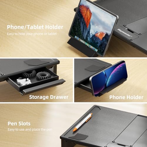 Heymaster Ergonomic Monitor Stand Riser, Laptop Stand Foldable Muti-Angle Adjustable Portable Foldable Stand with Heat-Vent Compatible with MacBook, Air, Pro, Surface Laptop (9-17 inches) (Black) - color: Black
