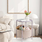 danpinera Round Side Table with Fabric Storage Basket, Metal Side Table Small Bedside Nightstand with Removable Tray Top for Living Room, Bedroom, Nursery, Laundry, Light Violet - color: Light Violet