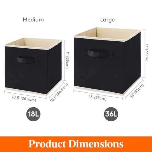 Lifewit Storage Cubes, Foldable Decorative Fabric Storage Baskets for Organizing Home Organizers with Handles for Shelves, Closet, 13 Inch Bins, 36L Black, 12 Packs - color: Black, size: 12pcs-13INCH