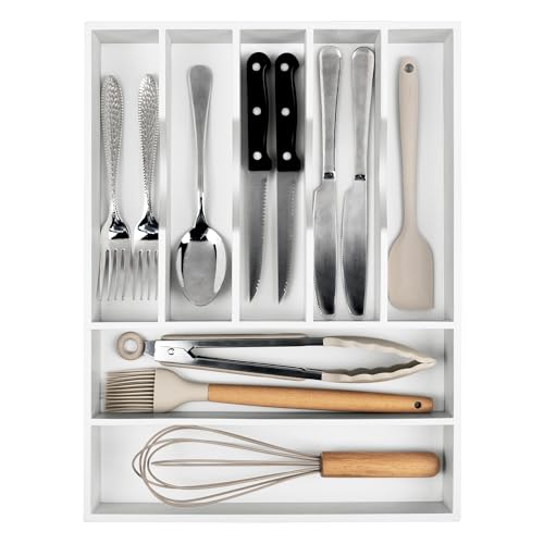 Kitchen Silverware Drawer Organizer and Storage Deep Cookware Utensil Cutlery Rack Office Drawer Organizer Tray Amazon Basics Kitchen Home Gadgets Rv Storage Solutions Wedding Registry Must Haves 2025 - color: White, size: 7 Slots
