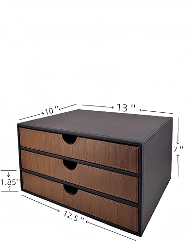 3-Drawer Leather Desk Organizer with A4 File Holder-Stackable Modular Storage Box for Office Supplies,Files,Bills & Jewelry-Space-Saving Design for Home Office,Desk & Workspace(Black Cloth) - color: Black Cloth