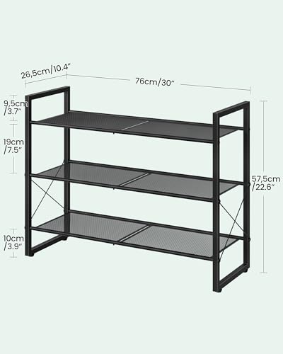 CHOEZON Shoe Rack, 3-Tier Shoe Rack for Closet, Metal Shoe Storage Organizer, Shoe Rack for Entryway, Shoe Shelf with Adjustable Feets, for Entryway, Hallway, Living Room, Bedroom, Black TXJ13BB - size: 30"L x 10.4"W x 22.6"H