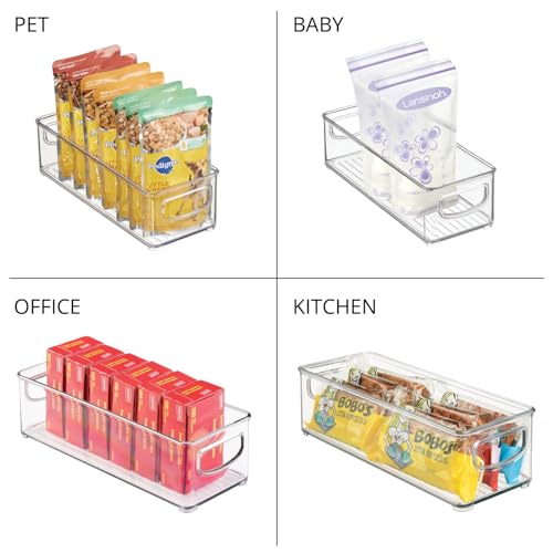 mDesign Plastic Bathroom Storage Container Bins w/ Handles - Closet, Cabinet, Vanity, Cupboard Shelf Organization, Hair Tools Accessory Organizer - Ligne Collection; Clear, 10x4x3 (Pack of 2) - size: 10 x 4 x 3 (Pack of 2)