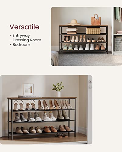 VASAGLE Shoe Rack, 4-Tier Shoe Storage Organizer for Entryway and Closet, Holds 15-18 Pairs of Shoes, 3 Fabric Shelves, Steel Frame, Industrial, Rustic Brown and Black ULBS135B01 - color: Rustic Brown + Black, size: 4 Tiers (47.2"W)