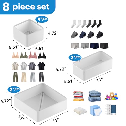 Vegan Leather Drawer Organizers,8 Pack Makeup Storage boxes,Vanity Drawer Luxury upgrade,Bedroom fabric Drawers replacement,bathroom organization and storage Optimal solution - color: beige, size: 8 pack
