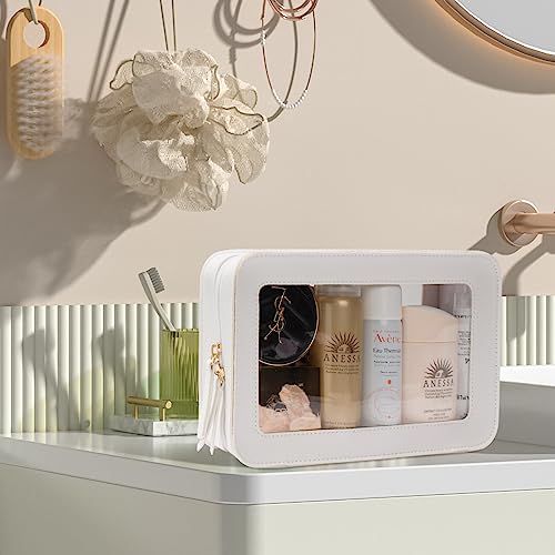 LETGO Clear Makeup Bags, TSA Approved Toiletry Bag with Zipper, Transaparent Makeup Organizer Fit Carry-on Travel Essentials,Clear Cosmetic Bags for Women Men (O-Beige) - color: O-Beige