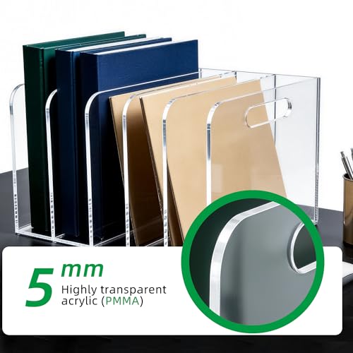 Acrylic Magazine File Holder, 5 Vertical Compartments Desk Document Sorter Organizer, Clear Folder Rack Binder for Office/Documents/Classroom, for Home, Tablet, Magazines, Books & Accessories - size: B5, 5 Sections