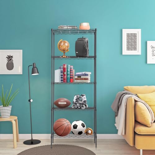 BestOffice | 5-Tier Wire Storage Shelves | 14x24x60 | Black| Heavy-Duty Metal Shelf, Holds Upto 750 lbs | No-Tool Assembly | Ideal for Home & Garage Shelving - color: Black, size: 14"D x 24"W x 60"H