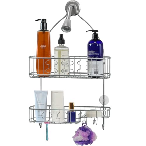 Simple Houseware Bathroom Hanging Shower Head Caddy Organizer, Silver (26 x 16 x 5.5 inches) - color: Silver, size: Large
