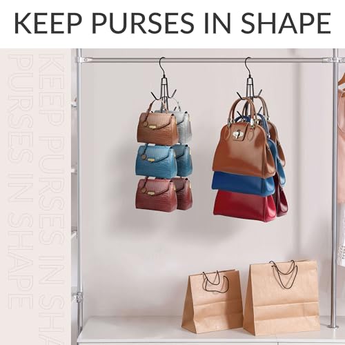 ZEDODIER 3 Pack Purse Organizer for Closet, Heavy-Duty Hanging Purse Hanger Closet Holds Up to 18 Purses, Metal Rotating Space Saving Bag Holder Handbag Storage Hook Backpack Rack, Black - color: Black, size: 3 Pack