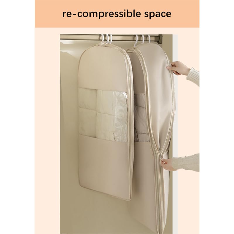Space Saving Hangable Garment Bag with Self Compression Zipper - Organizer for Closet(Pink，L) - color: Pink, size: L