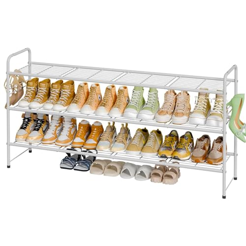 3 Tier Shoe Rack for Closet, 46.5 Inch Extra Long Shoe Storage Organizer for Shelves, Heavy Duty Metal, Easy Assembly, White - color: White, size: 3 Tier