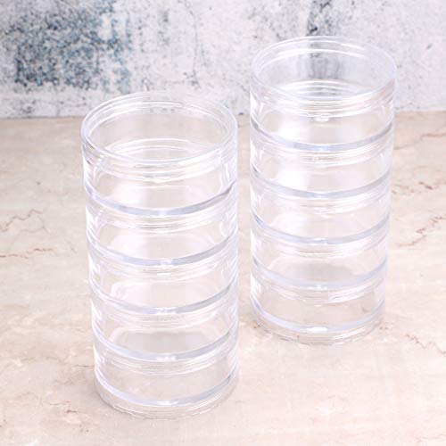 Hipiwe 2 Packs 5 Slot Clear Plastic Round Storage Jars - Art Craft Accessory Organizer Box Jewelry Beads Sewing Pills Container Holder for Storage Small Items, Hardware - size: 2Packs 2.68"D x 5.31"H