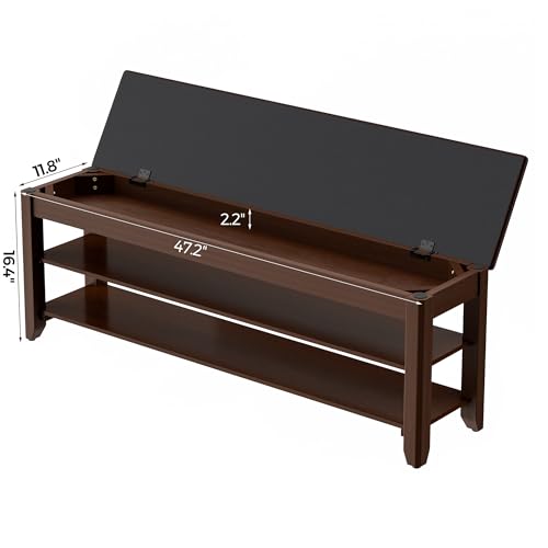 Homleke Shoe Rack Bench with Flip-Top Storage, Solid Wood Entryway Bench with Cushion, Adjustable Shelf, for Hallway, Mudroom, Closet – Walnut, 47.2" - color: Walnut, size: 47.2"