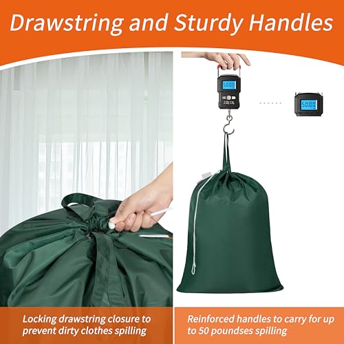Polecasa Extra Heavy-Duty Laundry Bag 28x36”- Machine Washable Large Storage Bag with Reinforced Handles & Drawstring Closure & ID Tag for College Dorm Travel - Green - color: Green, size: 28" x 36" | 1 Pack