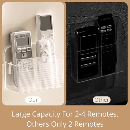 LINFIDITE 2 Pack Adhesive TV Remote Control Holder Wall Mount TV Remote Holder For Bedside Wall Remote Control Caddy Storage Organizer Stand Box （For 2 Or 4 Remote Controls – Transparent ） - color: Clear White, size: 2 Pcs Fxed Dividers