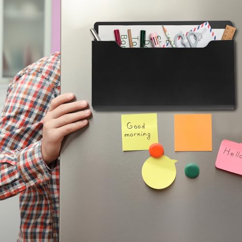 Fuutreo 6 Pcs Magnetic Wall File Organizer Magnetic Wall File Holder Refrigerator Magazine Holder for Mail Letters Paper(Black,Horizontal-large) - color: Black, size: Horizontal-Large