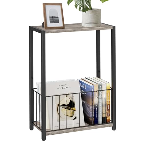 Homleke Narrow Side Table with Magazine Holder, Skinny End Table Perfect for Small Spaces, Space-Saving Design for Living Room, Bedroom, or Office, 7.1" D x 16.9" W x 23.6" H, Greige - color: Greige - Standard