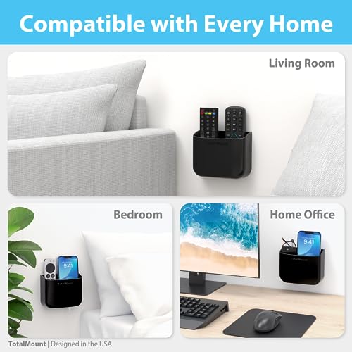 TotalMount Hole-Free Remote Holder – Eliminates Need to Drill Holes in Your Wall (for 2 or 3 Remote Controls – Black – Quantity 1) - color: Black