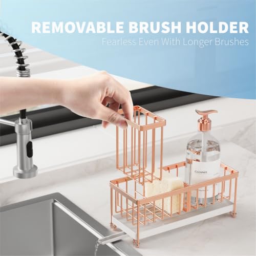 Cisily Sponge Holder for Kitchen Sink, Sink Caddy Organizer with High Brush Holder, Kitchen Countertop Organizers and Storage Essentials, Rustproof 304 Stainless Steel (Rose Gold, 9.25″) - color: Rose Gold