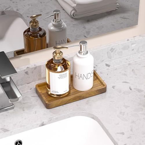 WEENSON Small Acacia Wood Bathroom Vanity Tray for Soap Dispenser, Toiletries, Makeup, Perfume, Decor, Kitchen Tray for Counter Salt Spice, Toilet Tank Tray for Candle, Nightstand 7.9"x4" - color: Acacia, size: 7.9" x 4" x 0.8"
