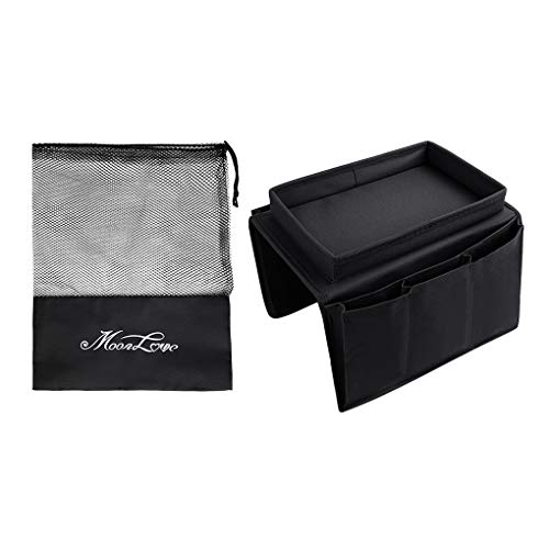 Couch Sofa Armrest Organiser Arm Chair Caddy Bedside Storage Pocket with 8 Pockets TV Remote Holder Bed Storage Pocket Bag for Cellphone Tablet Notepad Book Magazines DVD Glasses - color: #C Black (With Top Tray)