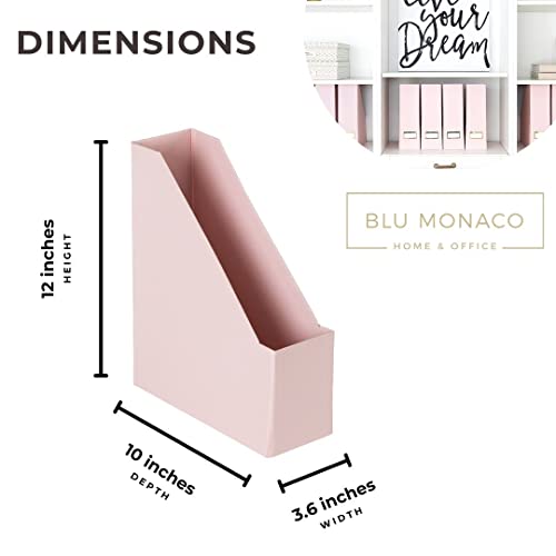 BLU MONACO | Cardboard Magazine File Holder Set of 6 Pink | Vertical Magazine File Holder with Gold Label Slots | Standing File Holder and Cardboard Bins for Shelves Desk Storage - color: Pink