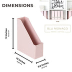 BLU MONACO | Cardboard Magazine File Holder Set of 6 Pink | Vertical Magazine File Holder with Gold Label Slots | Standing File Holder and Cardboard Bins for Shelves Desk Storage - color: Pink