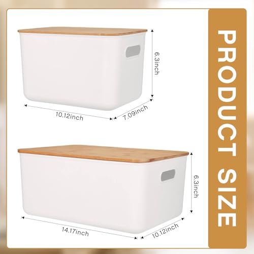 Suzile 6 Packs Plastic Storage Bins with Bamboo Lids Christmas Stackable Storage Containers for Xmas Decoration Ornaments Document Paper Organizing, with Labels and Marker(Multiple Size) - size: Multiple Size