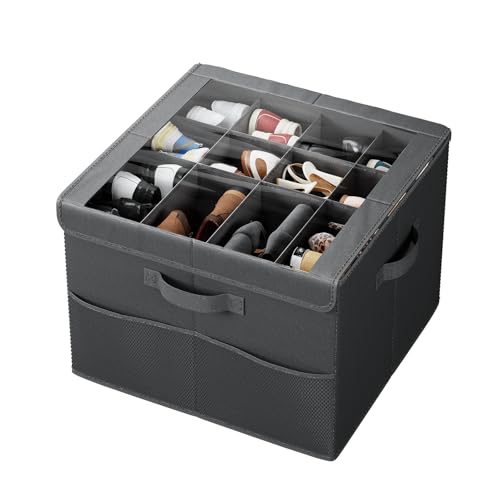 PHINOX Shoe Organizer for Closet, Fits 12-24 Pairs, Shoe Storage Bins with Clear Cover and Reinforced Handles, Foldable Shoe Storage Organizer, Space Saving Shoe Holder for Wardrobe, 1 Pack Black - color: Black, size: 1 Pack-17''L x 17''W x 12.5'' H