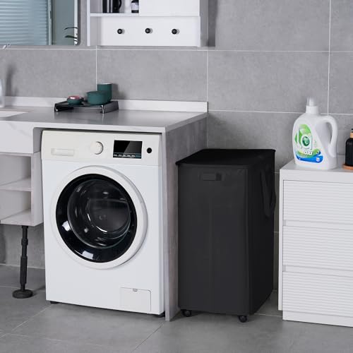 Vincona Slim Laundry Hamper with Lid and Wheels, Small Rolling Laundry Basket with Handle for Small Spaces, Tall Dirty Clothes Hampers for Dorm, Bathroom and Bedroom, 95L Black - color: Black, size: 95L