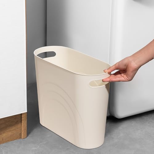 rejomiik Small Trash Can, 3.5 Gallon Slim Garbage Can Plastic Waste Basket with Handles Container Bin for Narrow Spaces Bathroom, Bedroom, Kitchen, Office at Home, Cream - color: Cream, size: 1 pack