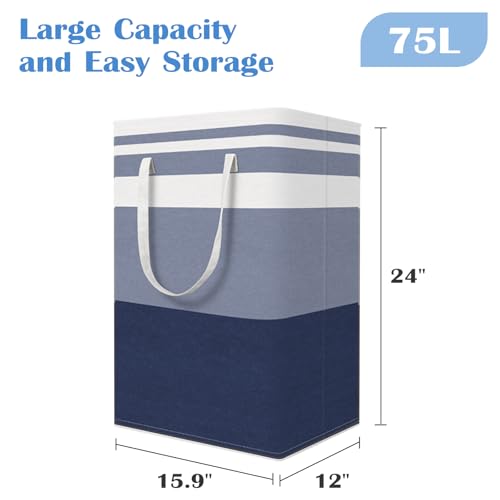 BlissTotes 3-Pack Laundry Basket, Freestanding＆Waterproof Laundry Hamper, Collapsible Tall Clothes Hamper with Easy Carry Handles for Clothes, Towels in the Family and Dorm,Gradient Blue,75L - color: Blue, size: 75L