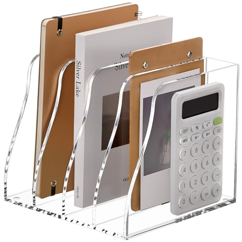 SANRUI Acrylic Desk Magazine File Organizer, 4 Vertical Compartments Clear Document Sorter Organizer Holder Workspace Sorters, Folder Rack for Office Accessories Organization Storage, B5 Size