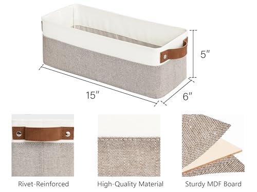 StorageWorks Narrow Storage Bins, Small Baskets for Organizing, Long Storage Basket with Handles, Fabric Storage Bins for Shelf, Brown and White, 2-Pack - color: Brown and White, size: 15"L x 6"W x 5"H