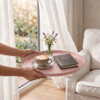 danpinera Round Side Table with Fabric Storage Basket, Metal Side Table Small Bedside Nightstand with Removable Tray Top for Living Room, Bedroom, Nursery, Laundry, Light Pink - color: Light Pink