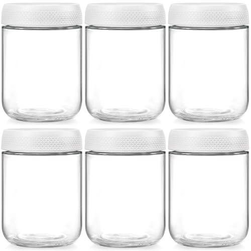NETANY 6-pack 16oz Glass jars with Airtight Lids, Overnight Oats Containers with Lids, Wide mouth Mason Salad jars, Glass Food Storage Containers for Snacks Yogurt Spice Sugar-White - color: White