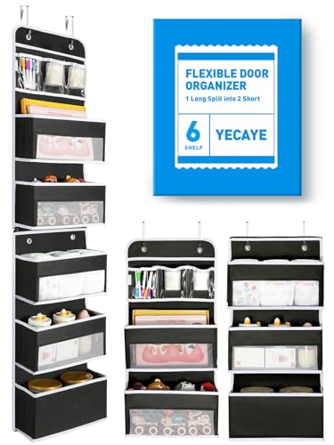 Yecaye 6-Tier Over The Door Storage Organizer, Flexible 1 Split into 2 Swing-Proof Hanging Bathroom Organizer, Bedroom Organizers and Storage for Newborn Baby Essentials, Black - color: Black, size: 6 Tier