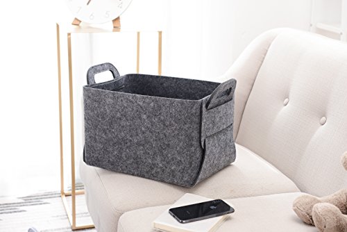 Minoisome Storage Basket Felt Storage Bin Collapsible& Convenient Box Organizer with Carry Handles for Office Bedroom Closet Babies Nursery Toys Laundry (Grey, 13.8inch（L）×9.5inch（W）×8.3inch（H）) - color: Grey, size: 13.8inch（L）×9.5inch（W）×8.3inch（H）