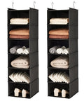 MAX Houser 6 Tier Shelf Hanging Closet Organizer, Closet Hanging Shelf with 2 Sturdy Hooks for Storage, 2 Pack, Foldable (Black) - color: Black-2