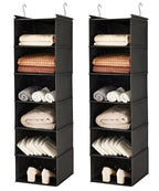 MAX Houser 6 Tier Shelf Hanging Closet Organizer, Closet Hanging Shelf with 2 Sturdy Hooks for Storage, 2 Pack, Foldable (Black) - color: Black-2