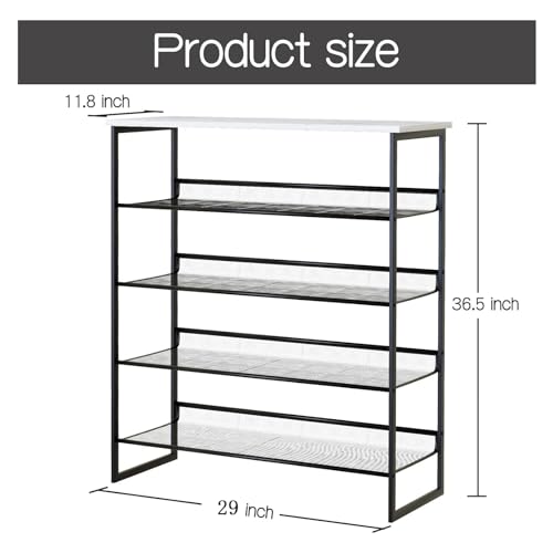 Garden 4 you Shoe Rack for Entryway 5 Tiers 11.8" D x 29" W x 36.5" H, Metal Shoe Rocks with White Wooden Tabletop, Angled Shoes Rack with Adjustable Mesh Shelves for Entryway Hallway Closet - color: Marble White, size: 5-Tiers