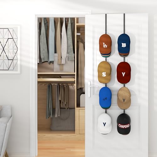 HapiRm Over Door Hat Rack - 2 Packs Hat Organizer with 8 Hooks Design, Hanging Baseball Cap Organizer Storage Holds Up to 40 Caps for Door, Bedroom, Closet (Black) - color: Black, size: 2 Pack