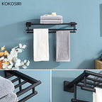 KOKOSIRI Bath Towel Rack with Double Towel Bars Bathroom Towel Shelf 24 Inch Towel Holder Wall Mounted Stainless Steel, Matte Black, B6005BK-L24 - color: Matte Black, size: 24 Inch