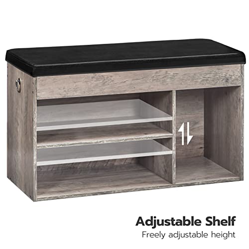 HOOBRO Shoe Storage Bench with Cushion, 32.3'' Entryway Bench with Lift Top Hidden Storage and Adjustable Shelves, Wooden Shoe Rack Bench for Entryway Bedroom, Rustic Brown and Black BG40HX01 - color: Greige + Black