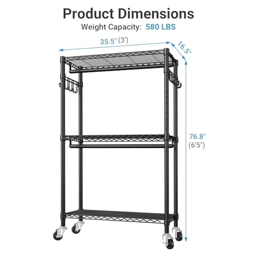 VIPEK R2 Clothes Rack Heavy Duty Clothing Rack for Hanging Clothes, Rolling Garment Rack Adjustable Closet Racks with Double Rods & Hooks, Freestanding Wardrobe Closet Coat Storage Racks, Black - color: Black, size: R2