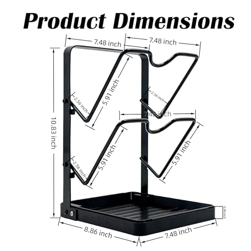 Pot Lid Holder While Cooking, 2-Tier Heavy Duty Pot Lid Organizer with Drip Tray & U-Shaped Groove, Multifunctional Storage Rack for Stove Top & Kitchen Countertop - Black