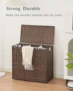 SETVSON Laundry Hamper with Lid Laundry Basket 132 L (35 Gal) Wicker Clothes Hamper, Handwoven Rattan Hamper with Handles and 4 Removable Liner Bags, 6 Mesh Bags for Laundry Bedroom Brown - color: Brown, size: 35.0 Gal